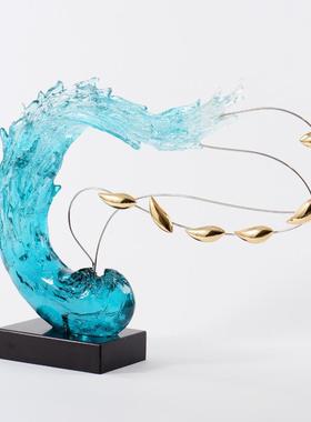 现代轻奢游STS-DS-8鱼花浪透明雕塑客厅玄关走廊样房新艺中式术品