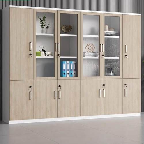 办公带室书柜柜文件柜资料柜简约现15代家具玻储璃木质锁衣档案物