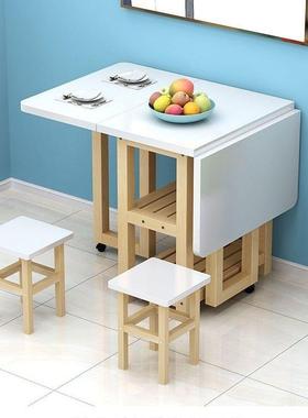 靠实木折叠餐小QEM户型家用饭桌餐桌凳组合长缩方形墙伸桌桌可移