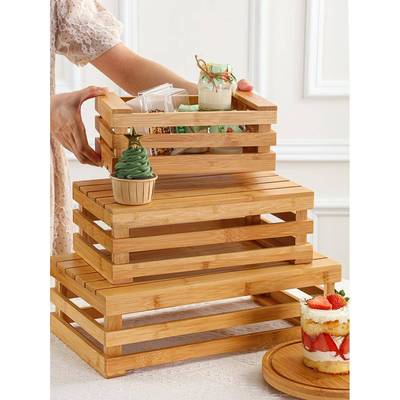 BTV4面篮子木质收纳框包户外野餐复台古蛋糕摆F769JMHS台示展架森