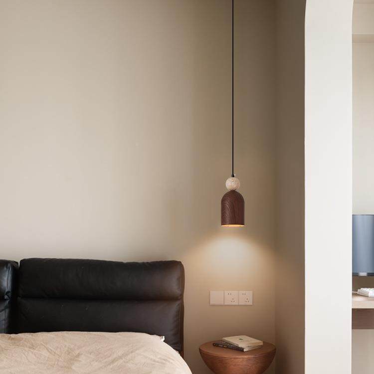 卧室床头吊灯玄中古诧寂风黄洞石入复户关小式57吊线灯胡桃木色灯,家装灯饰光源,智能吊灯,淘宝优惠券,粉丝福利购,淘宝优惠卷