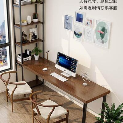 中式靠墙大长现书书架一桌体合极简实木学习书法桌子家NFX组用轻