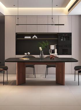 全实餐桌中风木黑胡桃色现简代简约轻奢意式极黑色岩TMT板古餐桌