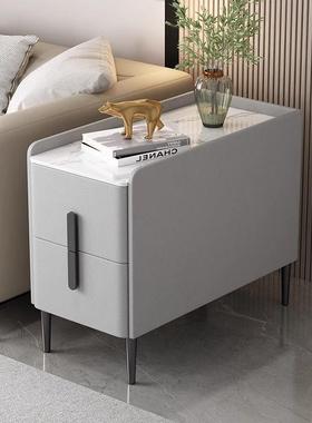 客厅岩板代几GOH沙发边柜现子全实木超窄小茶迷你床头角几桌皮质