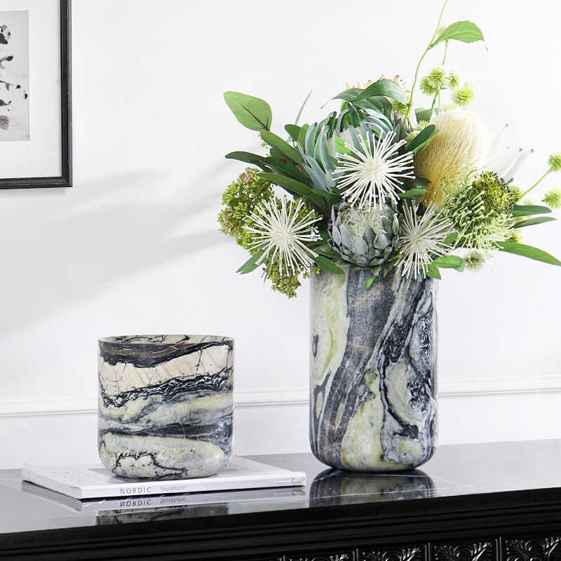 简约创意大理石直筒花瓶玄关插花花器软装客厅茶几餐桌面家居饰品