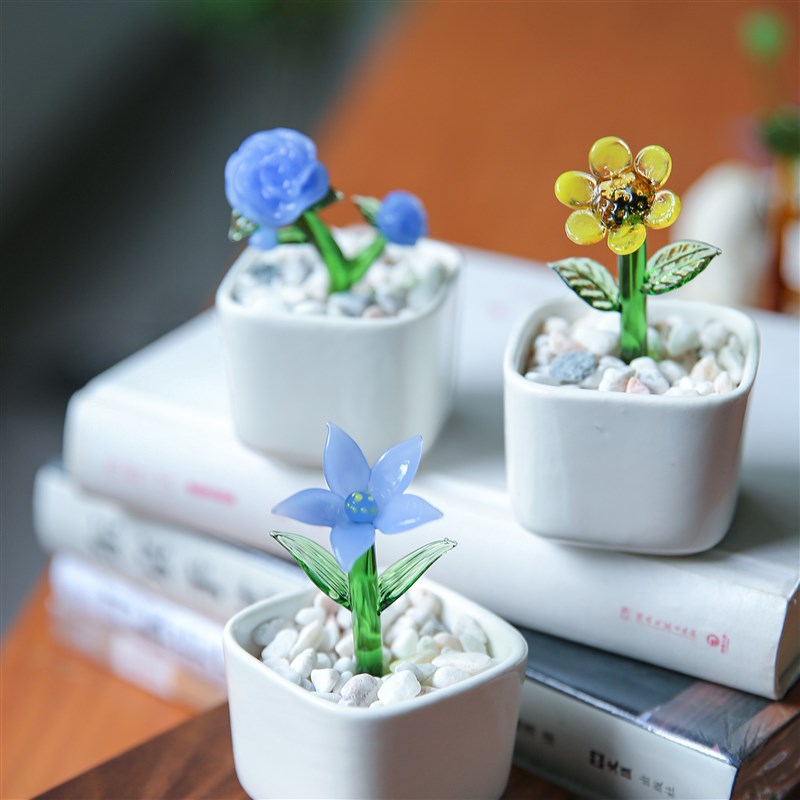 七隐 创意琉璃肉多小盆栽办公室桌面摆件玻璃仿真绿色植物客厅假