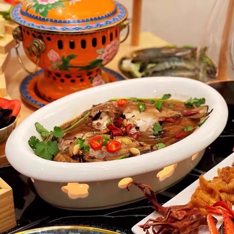 可加热鱼盘蜡烛加热餐具炉碗酒店盘子保温菜盘家用陶瓷酒精明炉锅