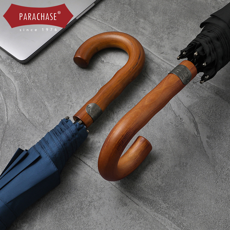 PARACHASE30寸双层超大自动长柄伞135cm直杆伞男三人复古抗风雨伞