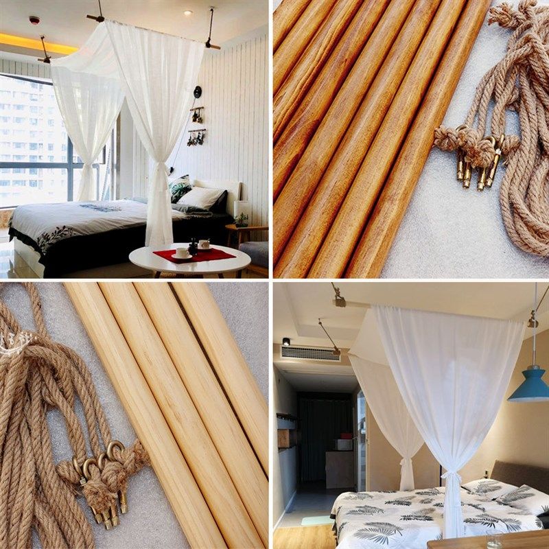 实木纱幔床纱挂架吊架原木架屋顶绳架DIY材料包东南亚复古蚊帐架