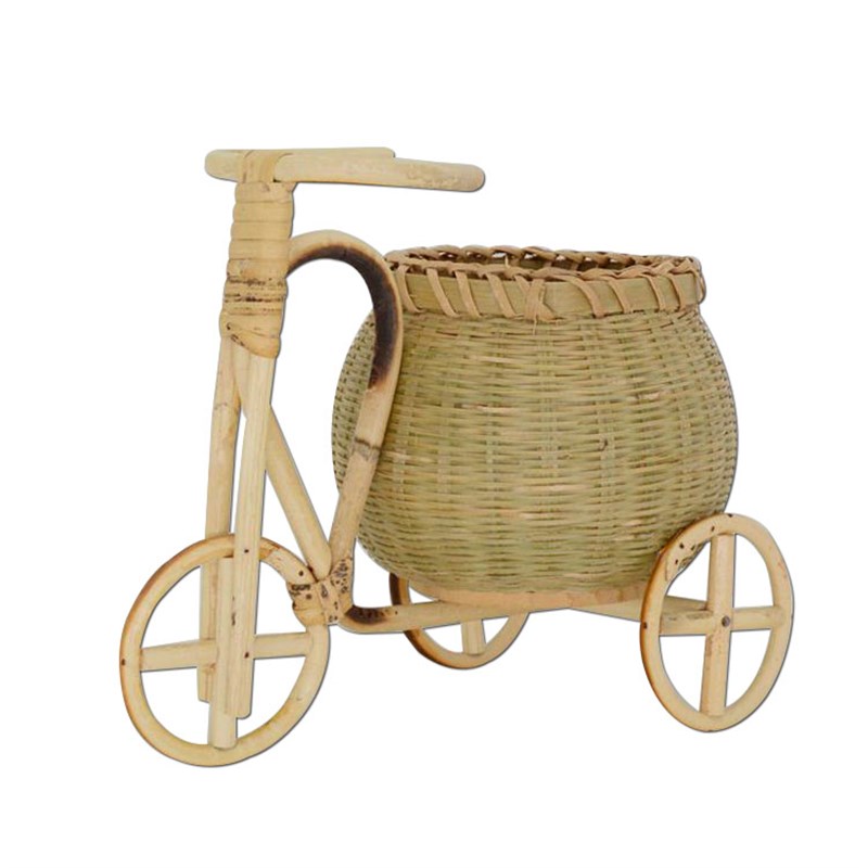 藤编迷你三轮车竹编筐竹编单车竹篓手工艺装饰摆设餐厅菜盘