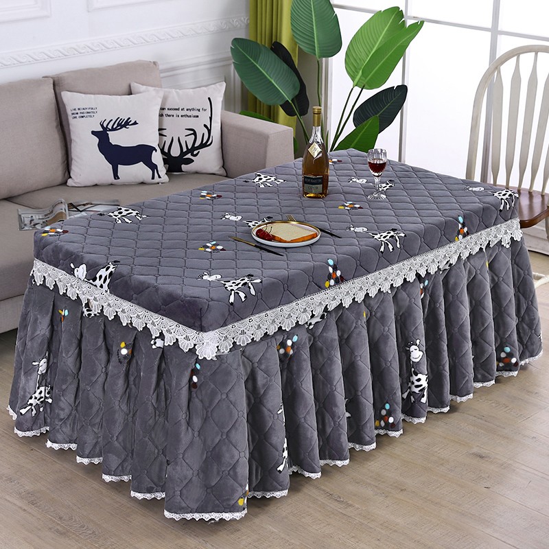 加厚蕾丝电炉罩茶几罩冬季加绒长方形取暖桌罩裙式简约电暖炉子