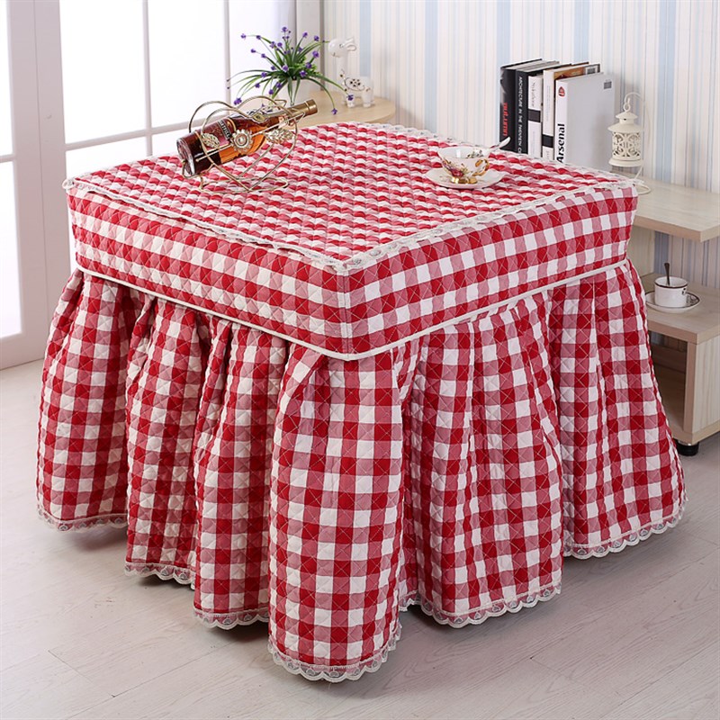 新款电炉罩烤火罩田园麻将机桌小清新格子正方形茶几桌罩暖炉罩
