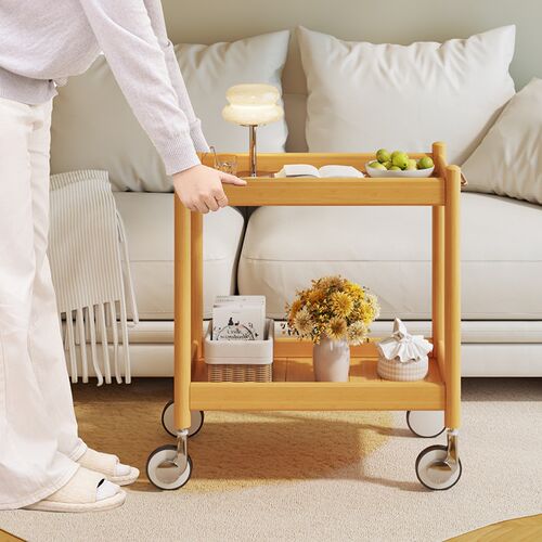 边几移动茶几茶桌带轮子小桌子角几中古小推车沙发边桌复古床头桌