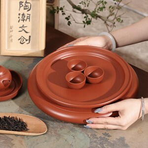 潮州工夫茶盘全手工储水小型扁茶盘圆形家用红茶船壶承潮州直发