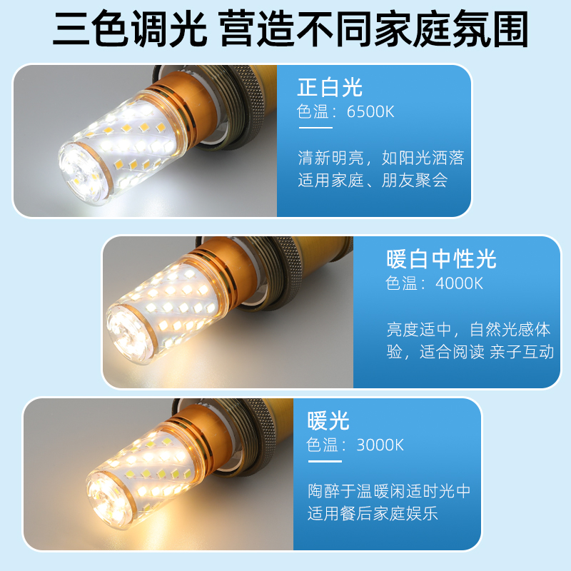led灯泡E1 E27大小螺旋口室内家用玉米三色变光节能灯超亮