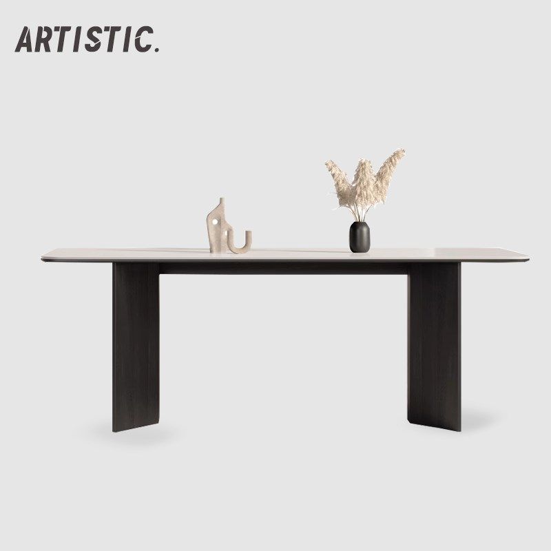 意式极简长条实木家用桌子小户型岩板白色奶油风长方形客厅西餐桌