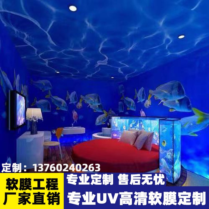 海底世界软膜天花吊顶uv高清画质白色透光膜LED 定制海底世界异型