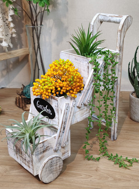 仿真鲜花绿植阳台花园木制花架装饰庭院幼儿园自然角环创田园摆件