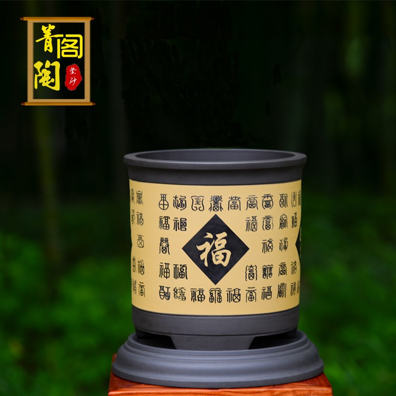 精品紫砂花盆大口径君子兰陶瓷透气盆景盆栽室内兰花盆带托盘