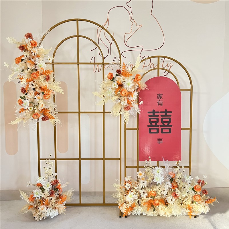 红色婚庆路引地排花KT板装饰假花仿真花订婚宴布置婚庆舞台路引花
