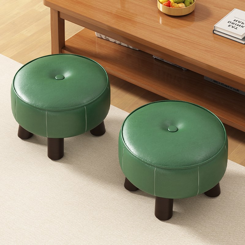 小家用客厅沙发茶几凳脚踏凳实木矮凳门口换鞋凳创意软包圆凳