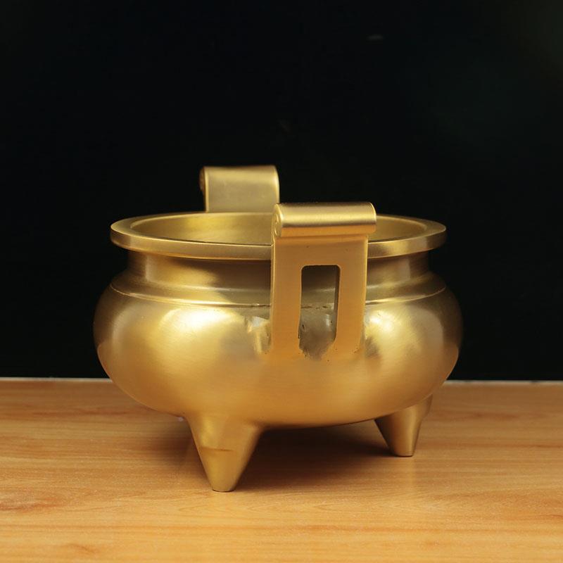 黄香炉大号居家家用TZX室内供奉摆茶道线足香插熏香三件铜大明宣