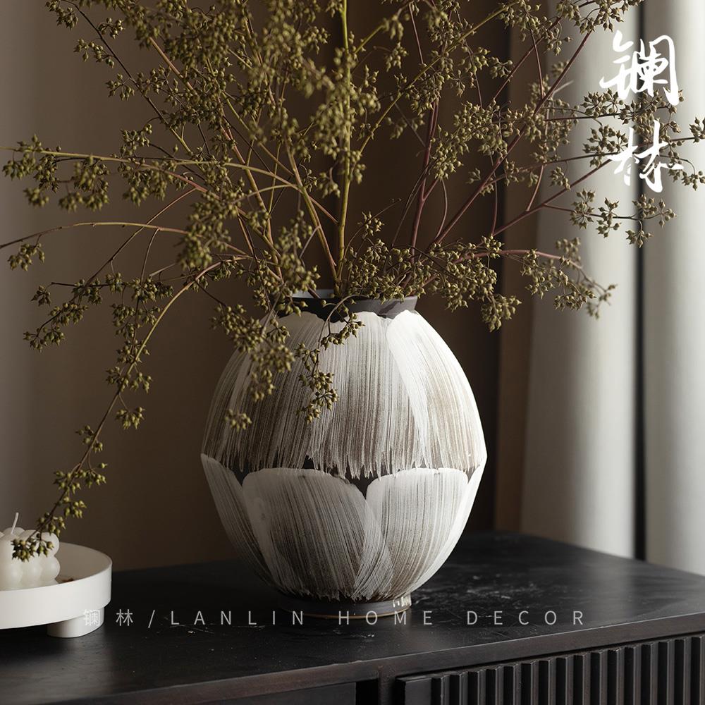 复古禅意陶罐纯手工中式大肚花瓶侘寂手摆T-266绘级感插花高粗件