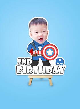 男宝宝生日场人形k立牌卡通NDO木架甜品台装饰景摆台蓝色公仔布t