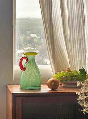 果色玻璃花众中瓶古插花花器家居装饰插花TC751 水养糖绿色琉璃高
