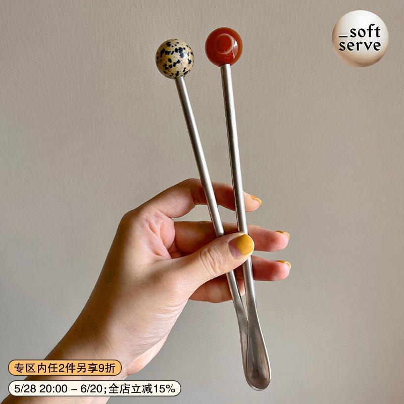 SoftServe柔软供应棒棒糖玉石搅拌勺 长柄不锈钢饮料搅拌勺