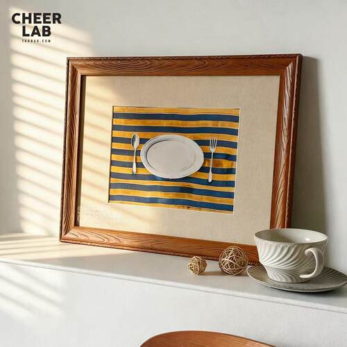 CHEERLAB餐盘与条纹南法中古小众装饰画斗柜玄关客厅高级感挂画