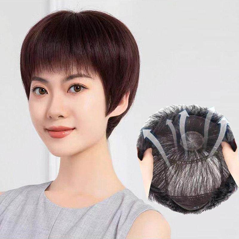 许昌轻薄透气款女士假发真发全真人发全头套中老年妈妈手勾短直发