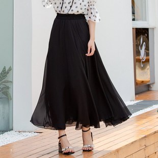 春秋垂感半身长裙拖地中长款A字雪纺裙超大摆半身裙仙女裙三层540