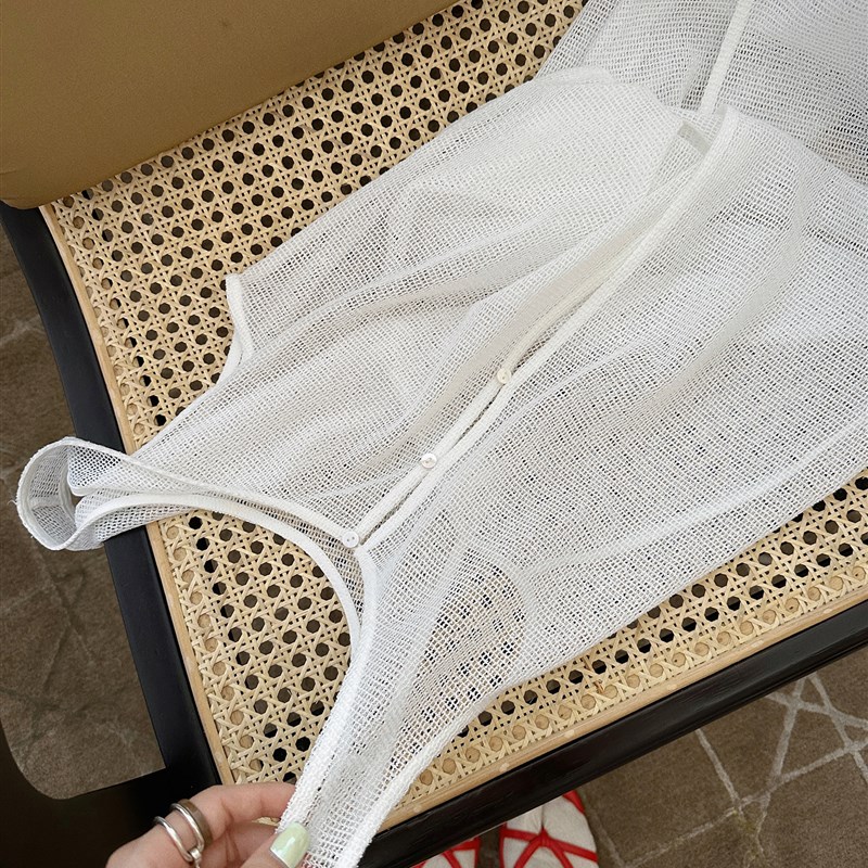 MOERSHOP 时髦具象化  白色叠穿网背心裙女2024夏季无袖显瘦长裙