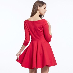 盈可人大码新款高腰A字裙大摆型时尚简约晚礼服修身显瘦连衣裙潮