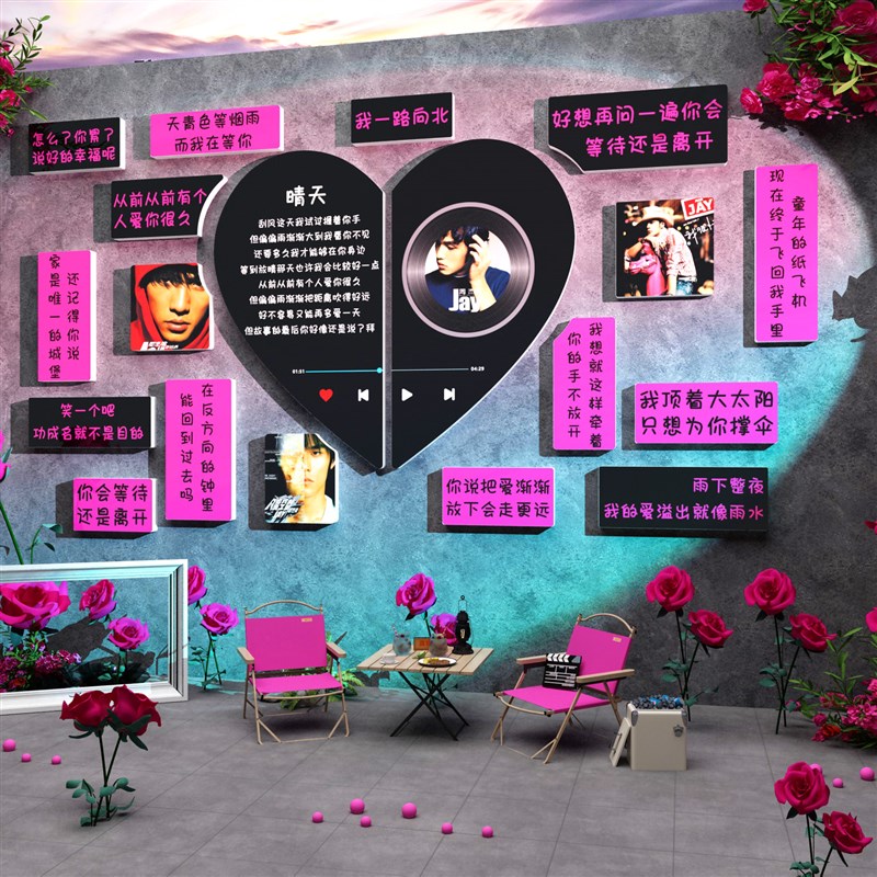 网红拍照区布置周杰伦专辑海报墙贴打卡背景墙面装饰咖啡店厅互动