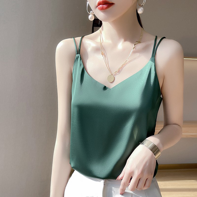 吊带背心女内搭衬衫v领上衣大码缎面细绳肩宽显瘦美背西装打底衫