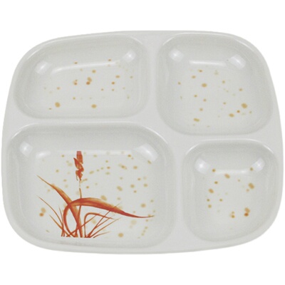 (十个装)加厚快餐盘仿瓷餐具三格圆形分格盘子学生食堂饭堂四格盘