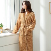 秋冬季 珊瑚绒睡袍加厚情侣睡衣浴袍可爱法兰绒男女士家居服柔软