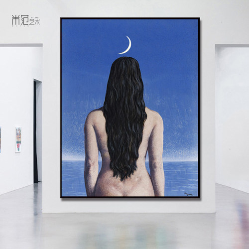 马格利特超现实人像装饰画客厅玄关艺术画小众挂画酒吧民宿壁画