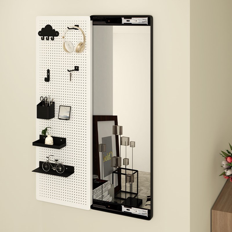 金属洞洞板推拉镜可遮挡全身镜子烤漆玄关镜卧室门后隐藏式穿衣镜