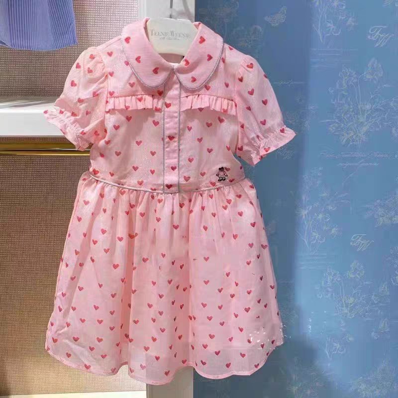 24夏季碎花漂亮短袖雪纺飘逸公主连衣裙女童粉色裙子ToW216351O