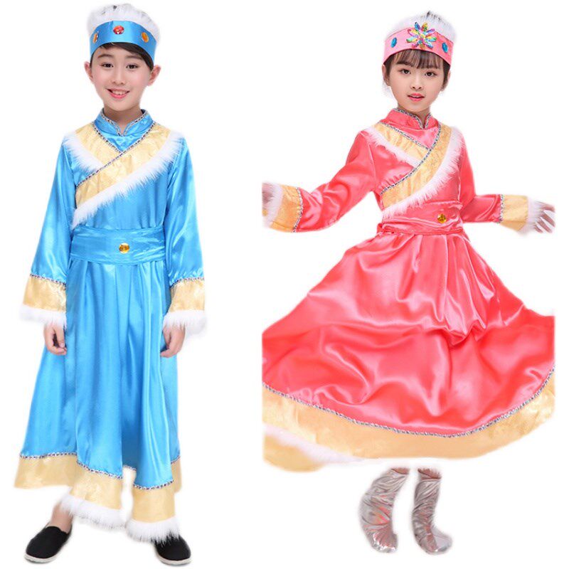 儿童鄂伦春族舞蹈服少数民族服装表演服男女童葫芦丝演出服装