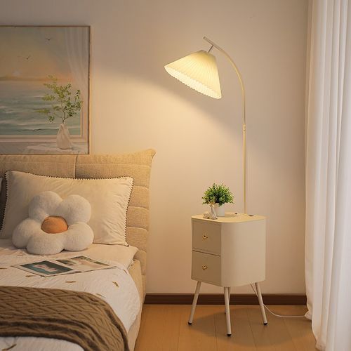 法式奶油风落地灯客厅卧室沙发旁边几茶几置物网红床头柜台灯一体