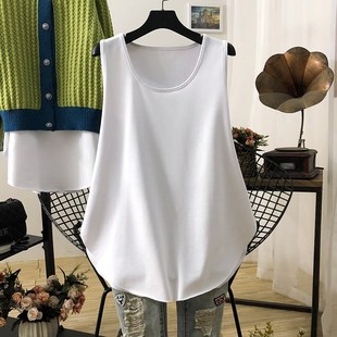大码宽松白色圆下摆百搭配卫衣打底衫中长款无袖内搭背心吊带女生
