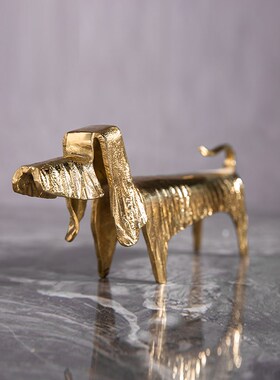 创意纯铜金属几何小狗动物摆件简约儿童房样板间客厅书房桌面装饰