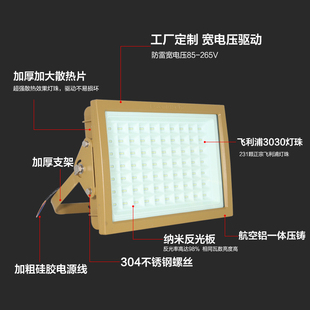 led防爆灯隔爆型防腐投光灯100W加油站仓库厂房户外防水投光射灯
