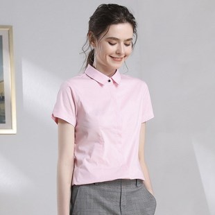 白衬衫女职业装短袖粉色气质面试夏天职场轻熟风上衣夏季薄款衬衣
