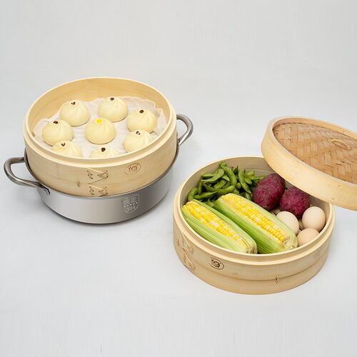 黄一府304不锈钢蒸锅家用小型汤锅热菜多功能电磁炉竹制蒸笼笼屉
