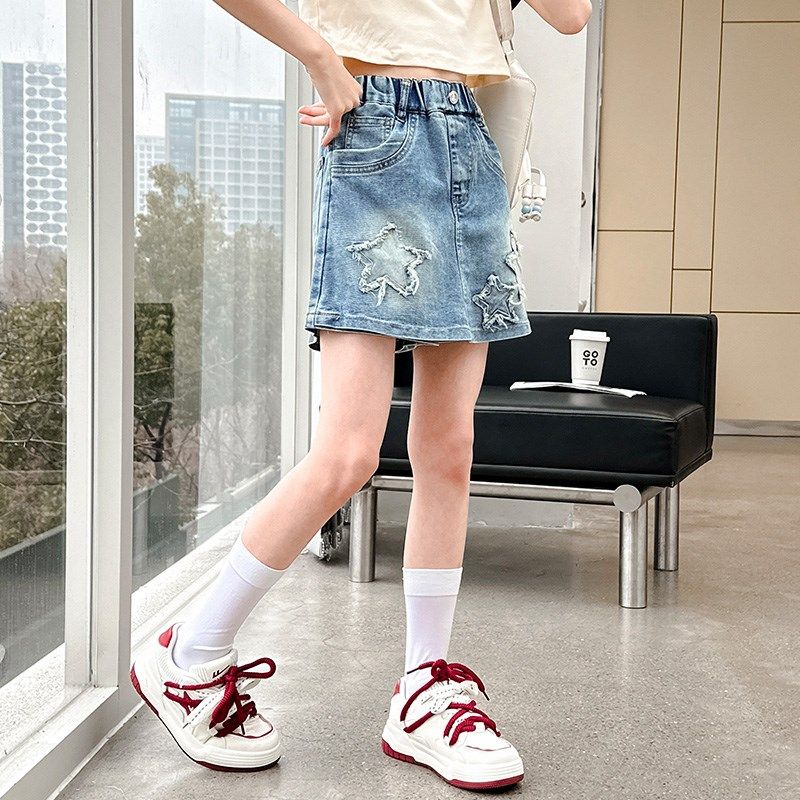 女童夏装牛仔半身裙2024新款女孩夏季薄款短裤裙裤儿童时尚裙子潮